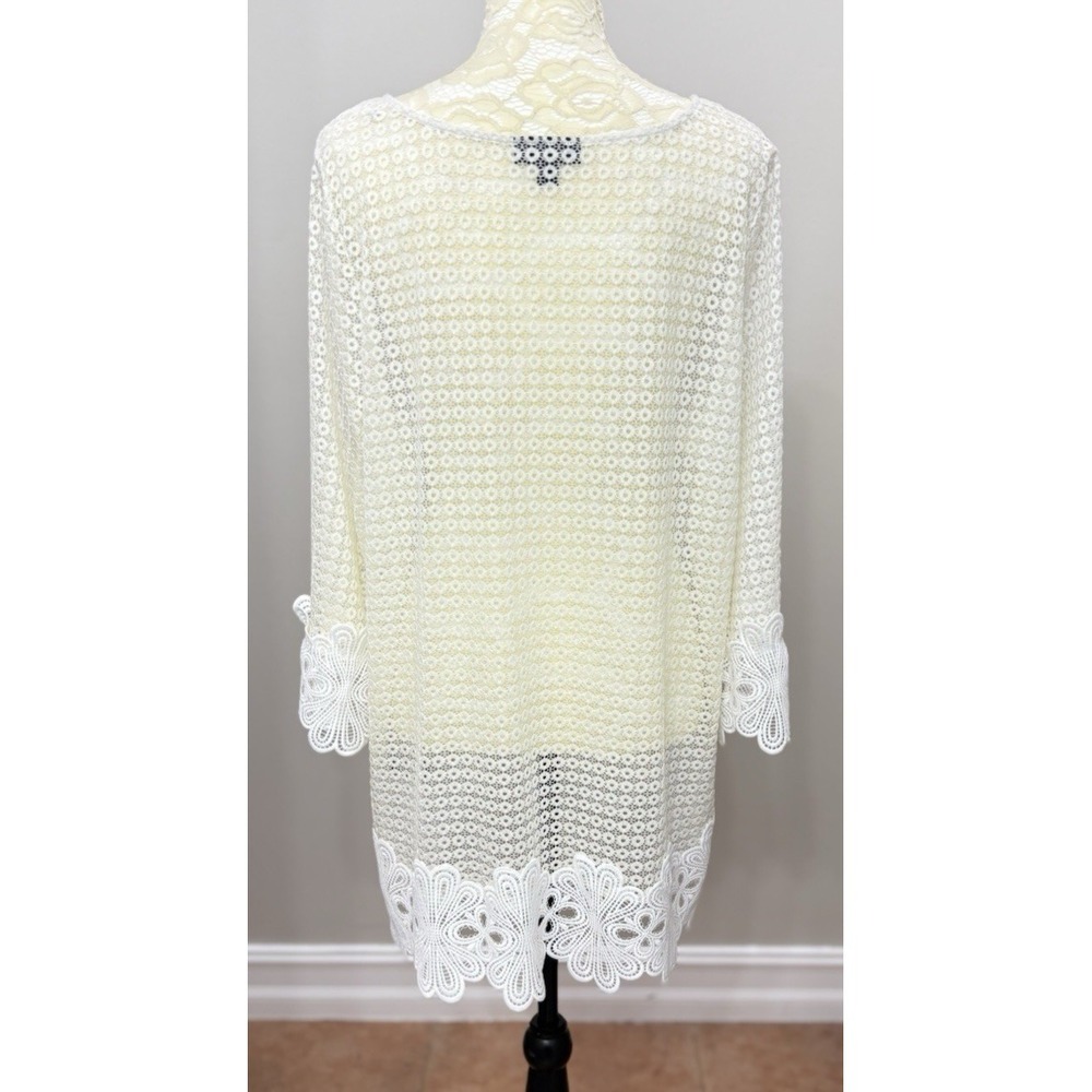 Alfani Womens 2X Ivory Open Knit Top Sheer Lace Trim Boho Resort Lightweight - Picture 3 of 12